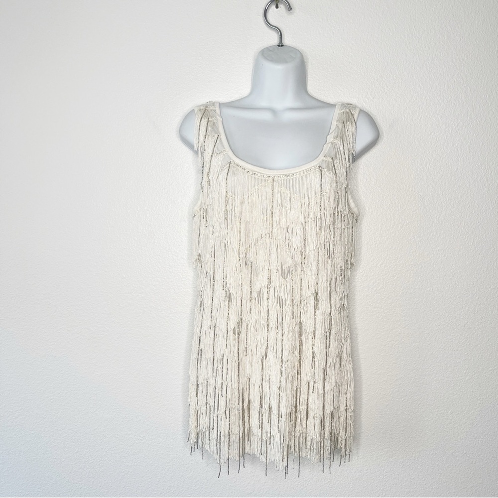 Boston Proper Sparkle Fringe Tank Top In Pure White Size Small Boho Festival NEW